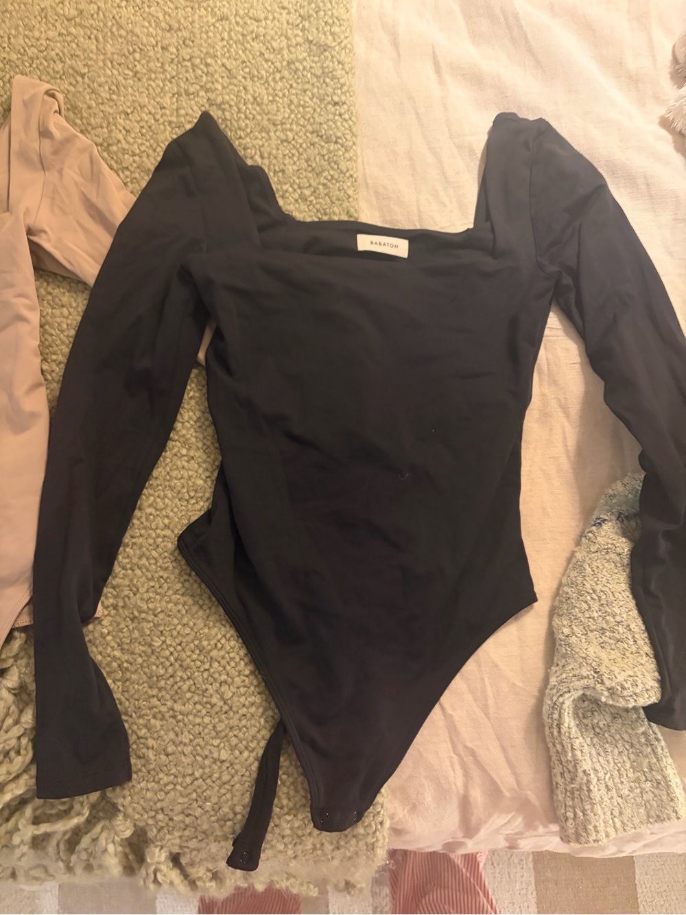 Babaton Black Long-Sleeve Square-Neck Bodysuit